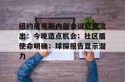 kaiyun纽约尼克斯内部会议纪要流出：今晚造点机会；社区盾使命明确；球探报告显示潜力的简单介绍